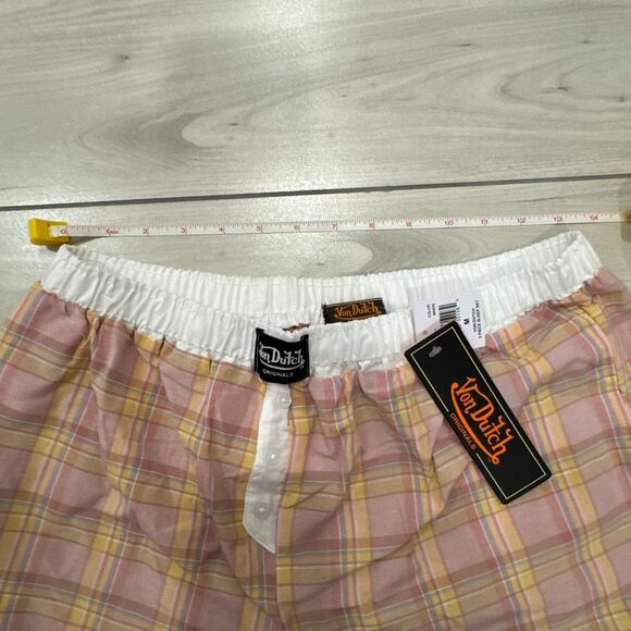 NWT Von Dutch pajama set size medium   Peach cream gingham plaid with lace top a - Picture 9 of 9